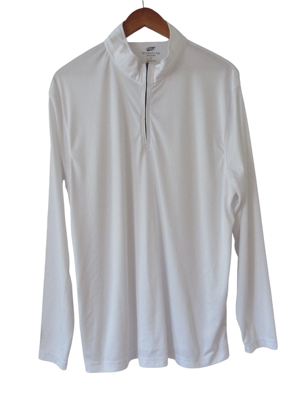 Ultra Club White Quarter Zip Pullover Shirt Large Lightweight Cool Quick Dry